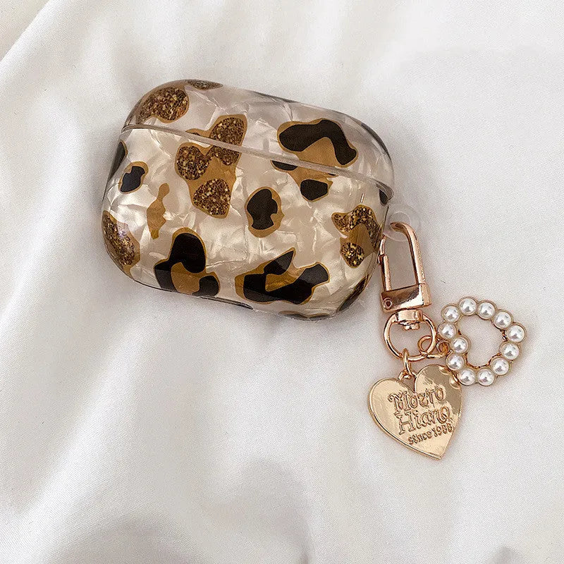 Yellow leopard print TPU AirPods Pro case with flip-top lid
