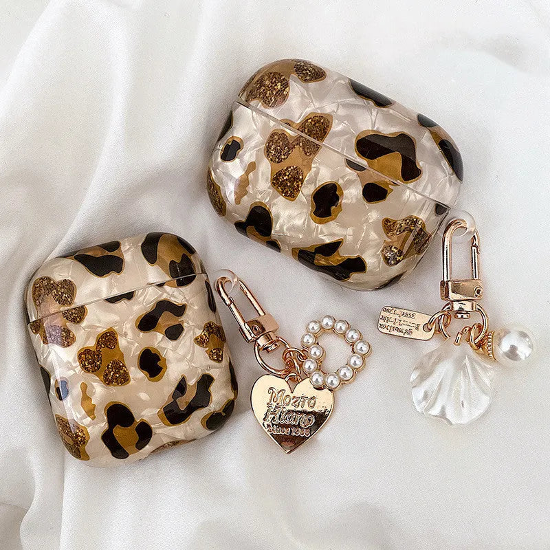 Yellow leopard print TPU AirPods Pro case with flip-top lid