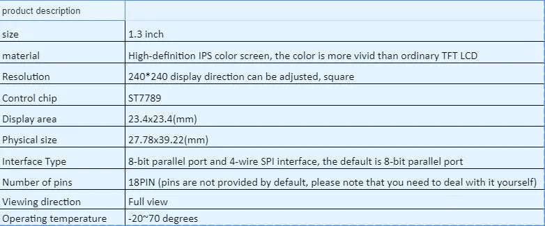 1.3 inch square IPS LCD colour display module with 240x240 resolution