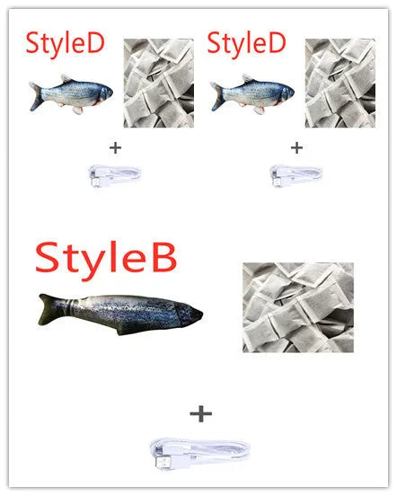 30cm multicolour electronic jumping fish cat toy with USB charging cable