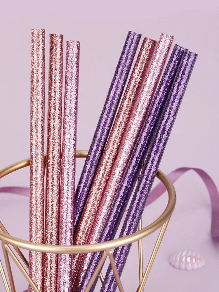 Box of 10 mixed colour HB pencils including purple glitter and pale pink pencils with poplar wood barrels