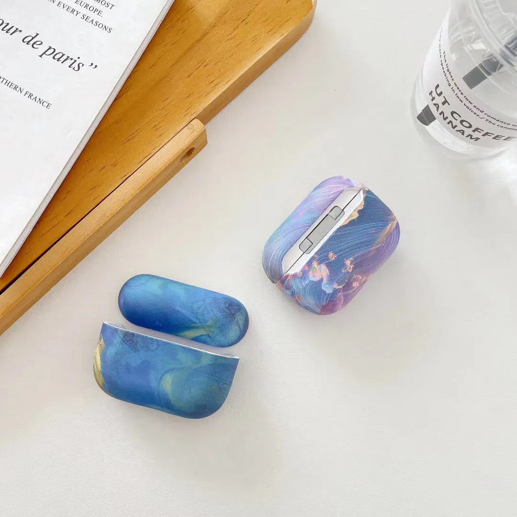 Pink and blue watercolour design hard plastic case for Apple AirPods Pro and AirPods 1/2 charging case.