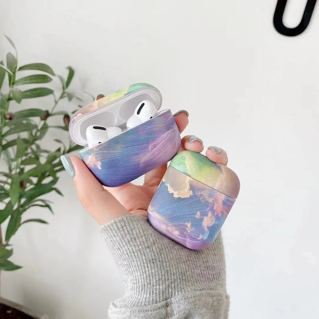 Pink and blue watercolour design hard plastic case for Apple AirPods Pro and AirPods 1/2 charging case.