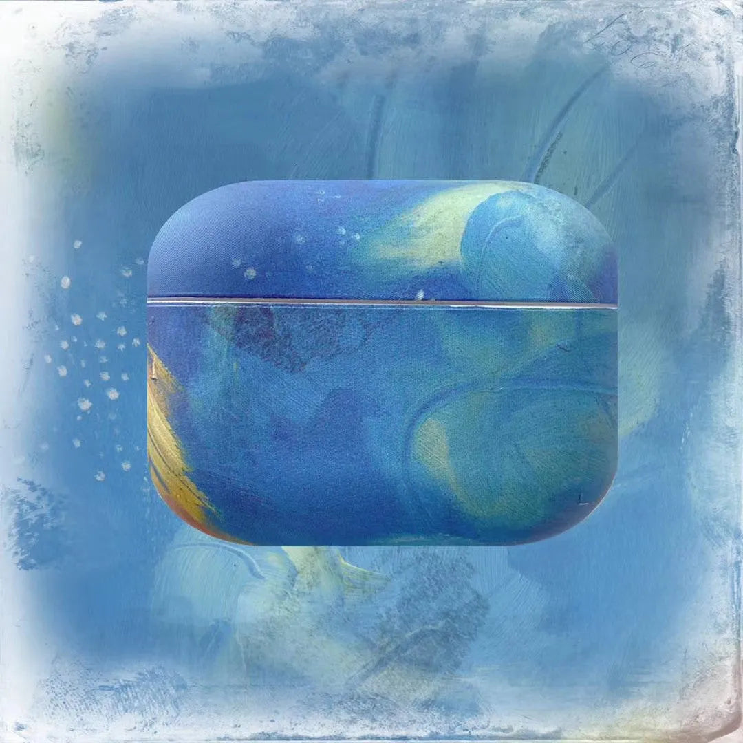 Pink and blue watercolour design hard plastic case for Apple AirPods Pro and AirPods 1/2 charging case.