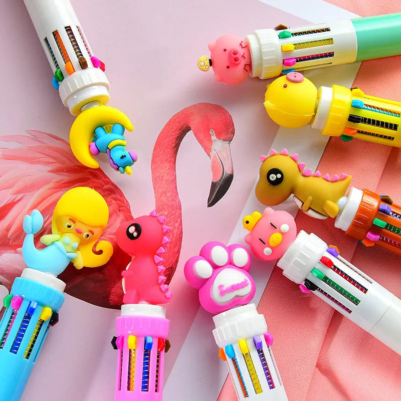 Girly heart cartoon multicolor press ballpoint pen with telescopic plastic design and 0.5mm tip