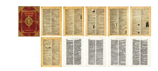 Rectangular simulation book with distressed paper pages measuring 130mm by 184mm