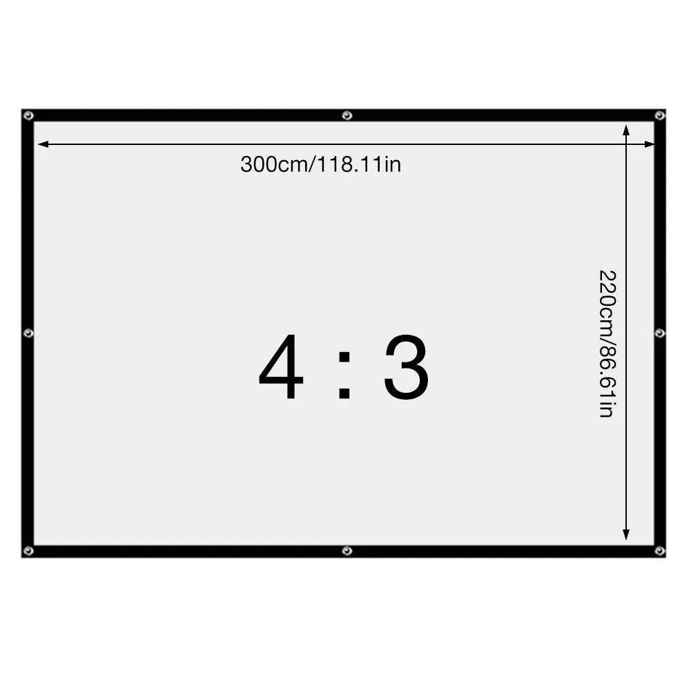 White 150 inch 4:3 portable folding projector screen partially unfolded