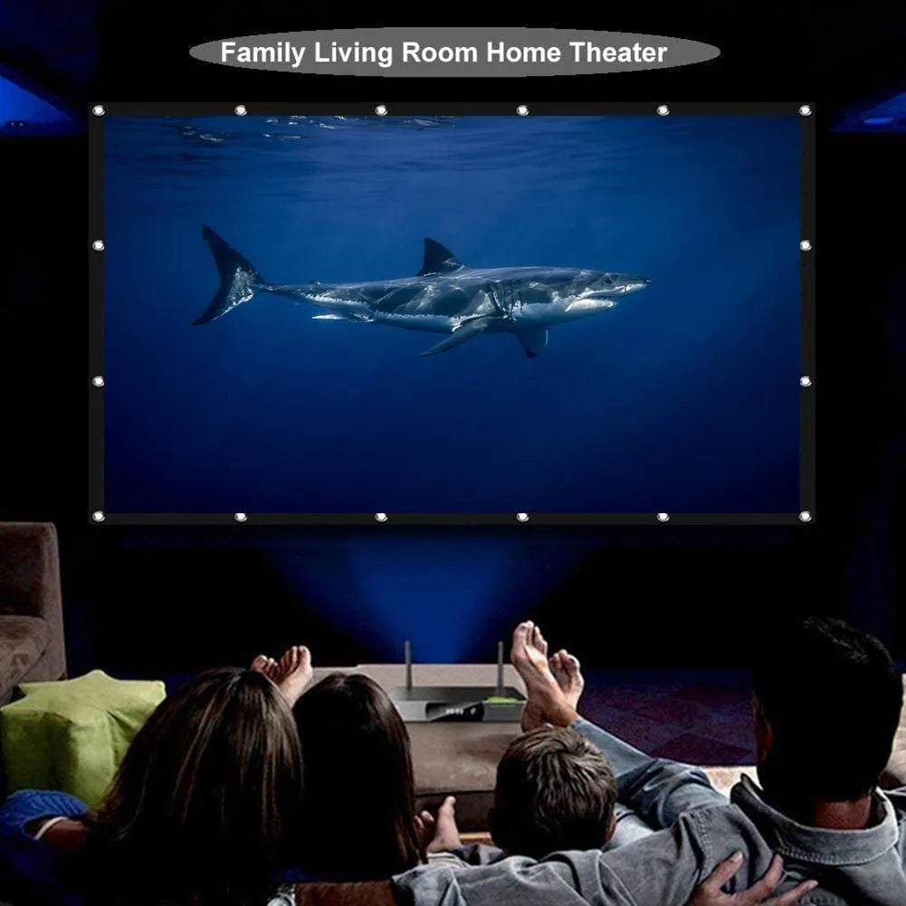 White 150 inch 4:3 portable folding projector screen partially unfolded