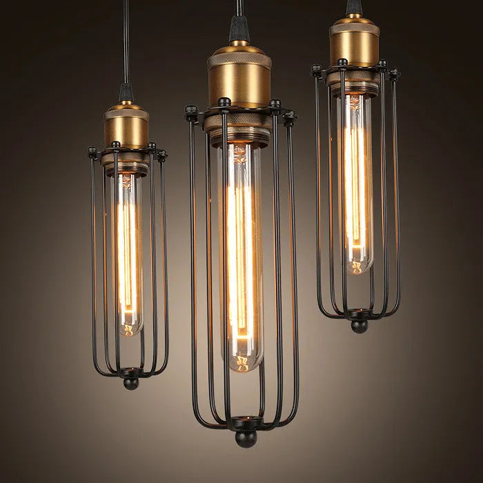 Brown iron gladiator-style fishing line chandelier with Nordic retro industrial design.
