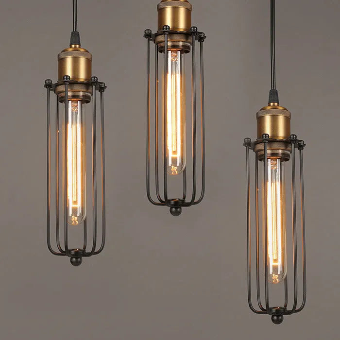 Brown iron gladiator-style fishing line chandelier with Nordic retro industrial design.