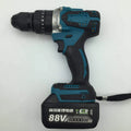 Cordless 21V impact drill and screwdriver with lithium battery and keyless chuck on grey background
