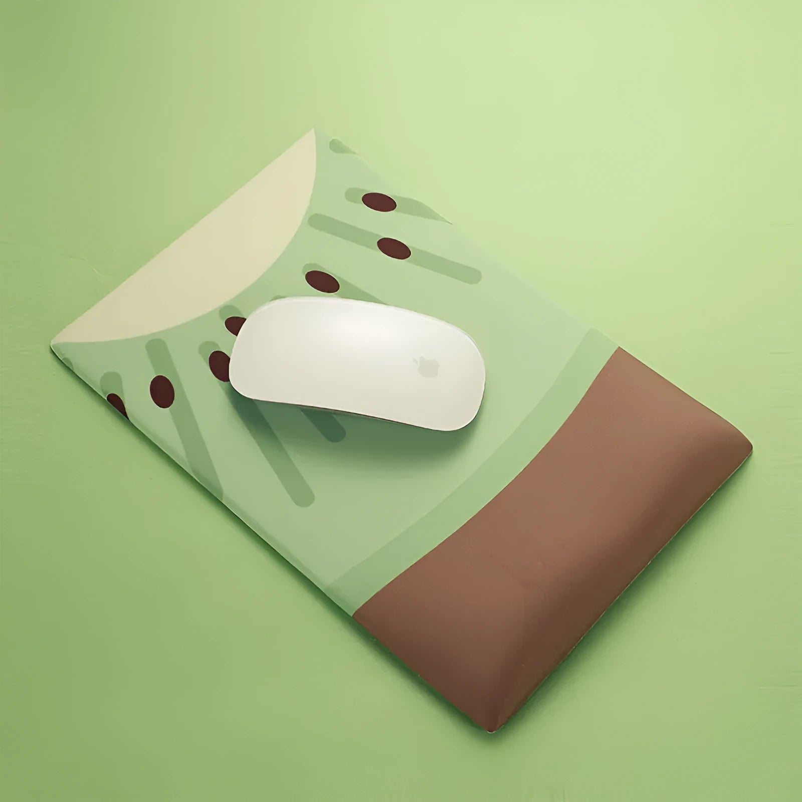 A soft gel-filled wrist mouse pad with a cute printed design on a cloth surface.