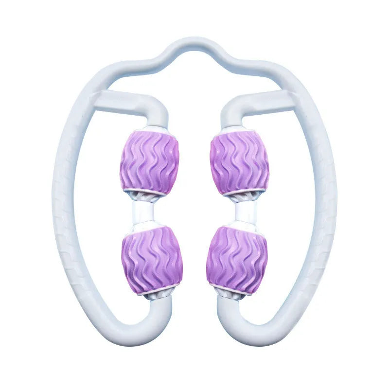 Purple and pink annular silicone leg massage roller for calf muscle recovery