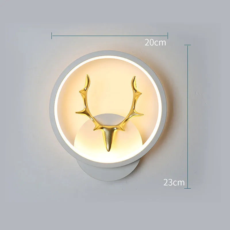 Deer antler shaped wall light with remote control on a plain wall, showing white and black colour options.