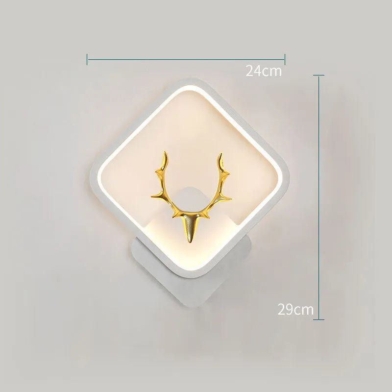 Deer antler shaped wall light with remote control on a plain wall, showing white and black colour options.