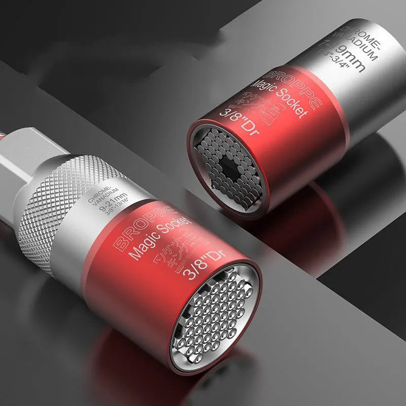 Red electric screw wrench socket set with 7-19mm and 9-21mm metric universal sleeve sets
