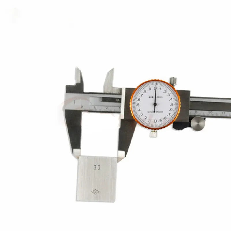 Black plastic vernier caliper showing 0-150mm scale with stainless steel measurement jaws