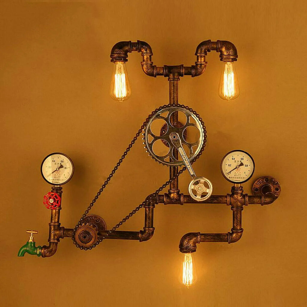 Steampunk industrial light switch valve with red indicators and 3/4 BSP threads
