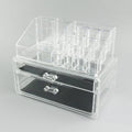 Transparent acrylic makeup storage organiser box with foldable design and 18-litre capacity