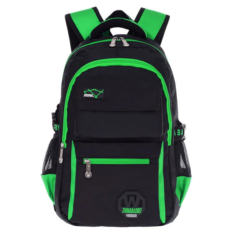 Waterproof nylon school backpack for students with multiple compartments in assorted colours