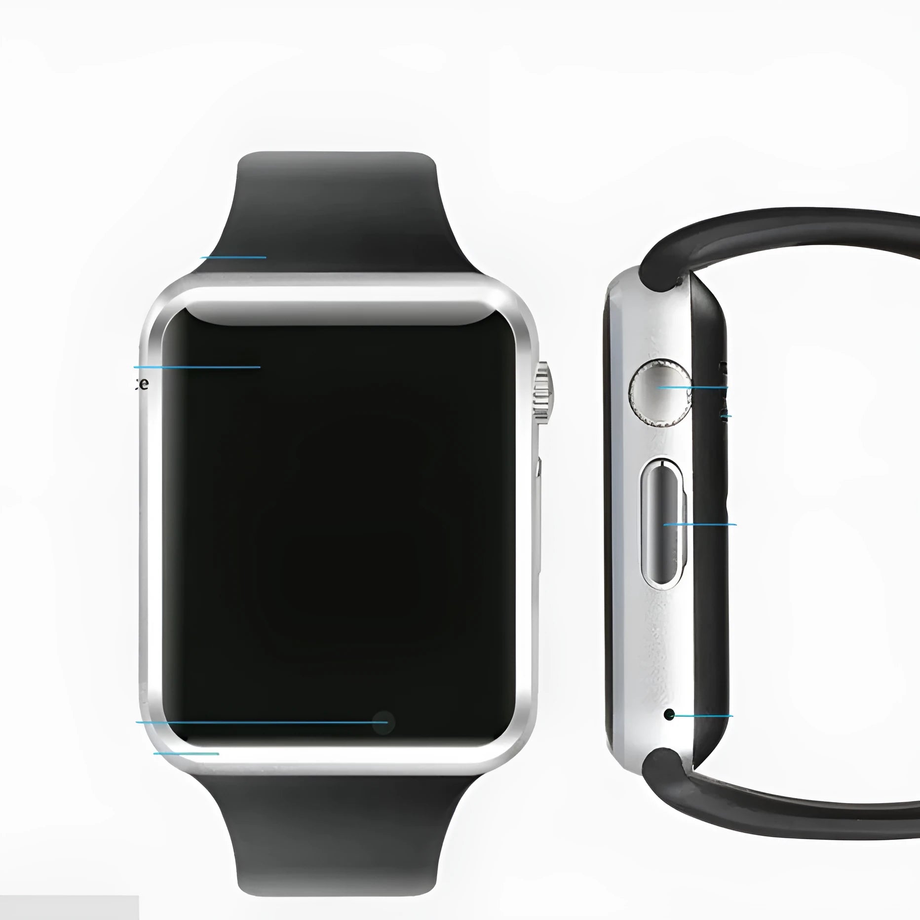 A1 Smart Watch for Android with 1.54-inch screen, Bluetooth, GSM SIM slot, and camera in multiple colours.
