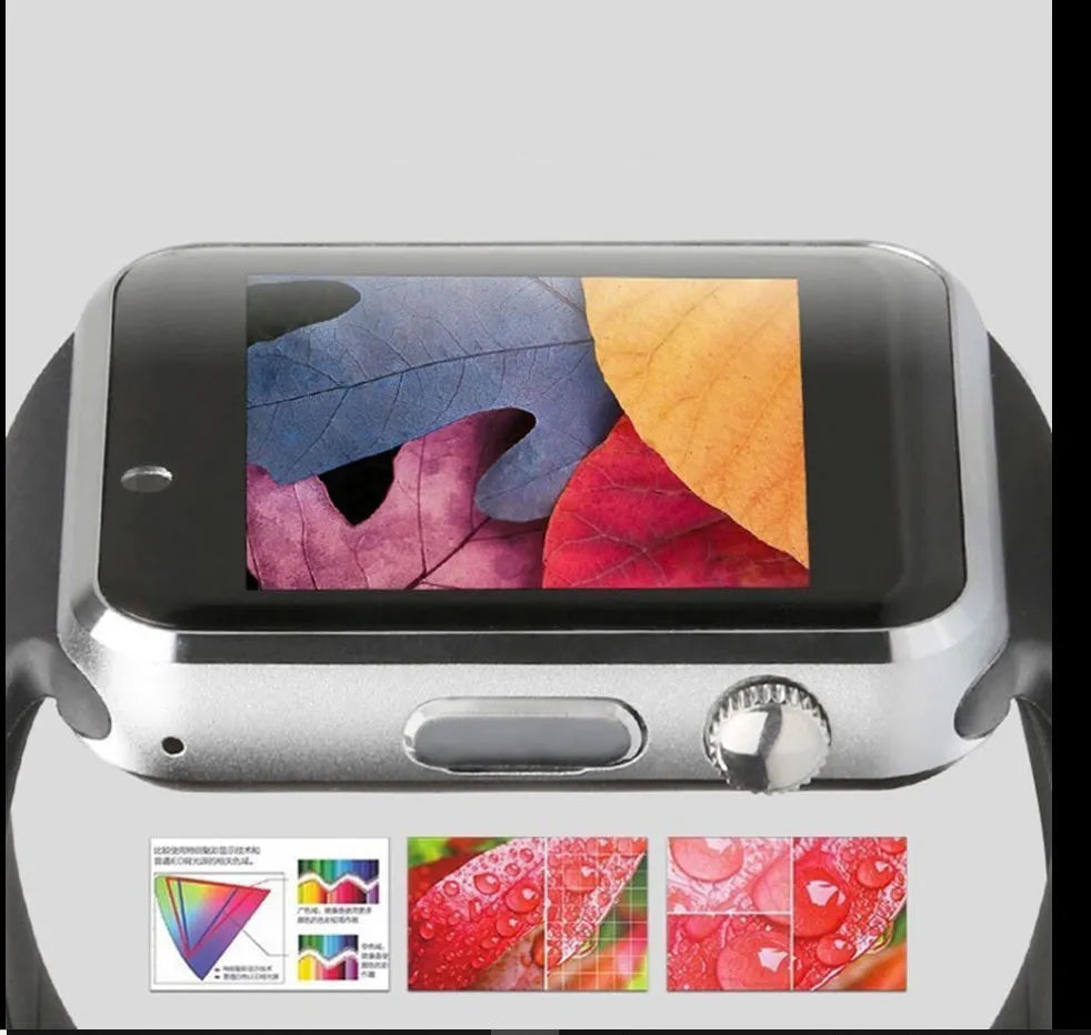 A1 Smart Watch for Android with 1.54-inch screen, Bluetooth, GSM SIM slot, and camera in multiple colours.