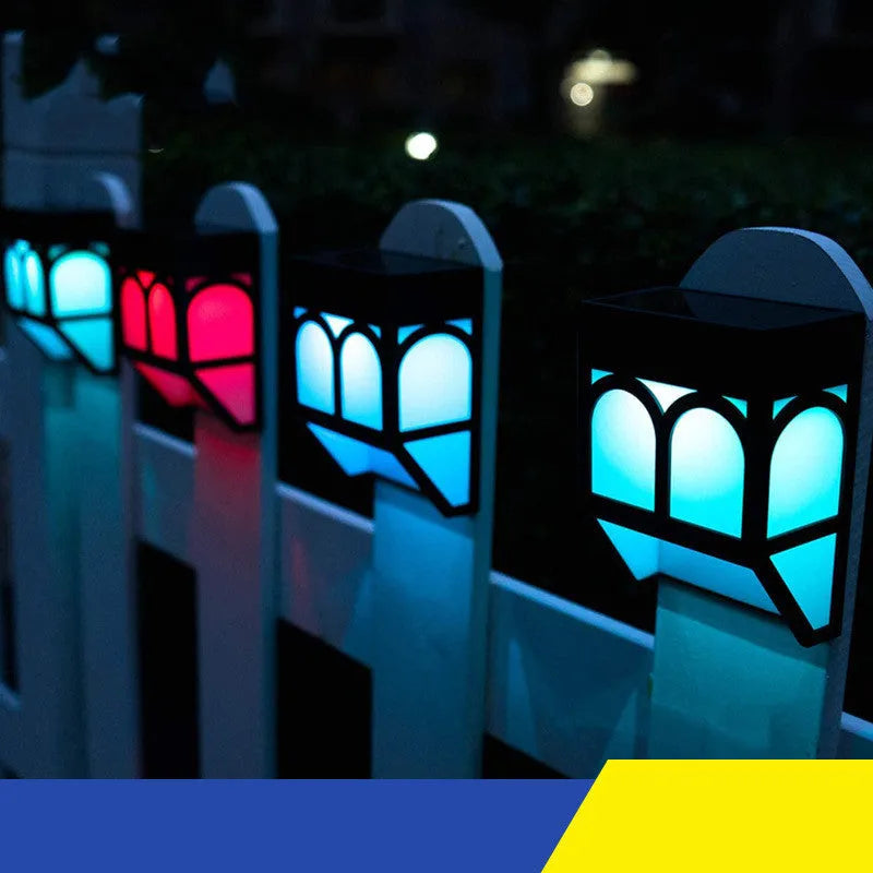 Solar-powered outdoor wall lamp with IP67 waterproof rating for garden fence and balcony lighting