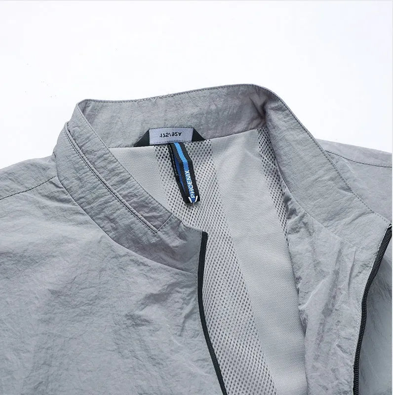 Mens blue sun protective polyester shirt with fashion city style design