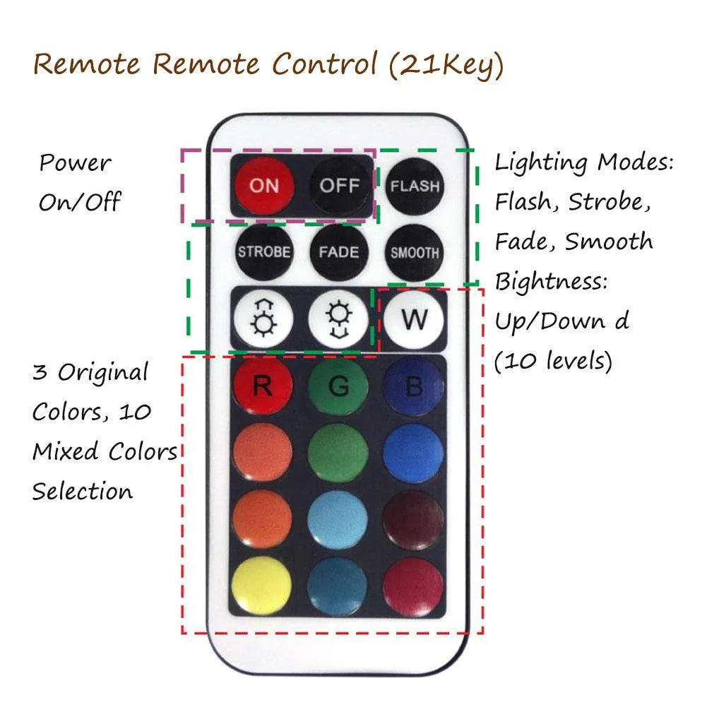 White IP68 waterproof remote control diving light with LED beads for pools and gardens.