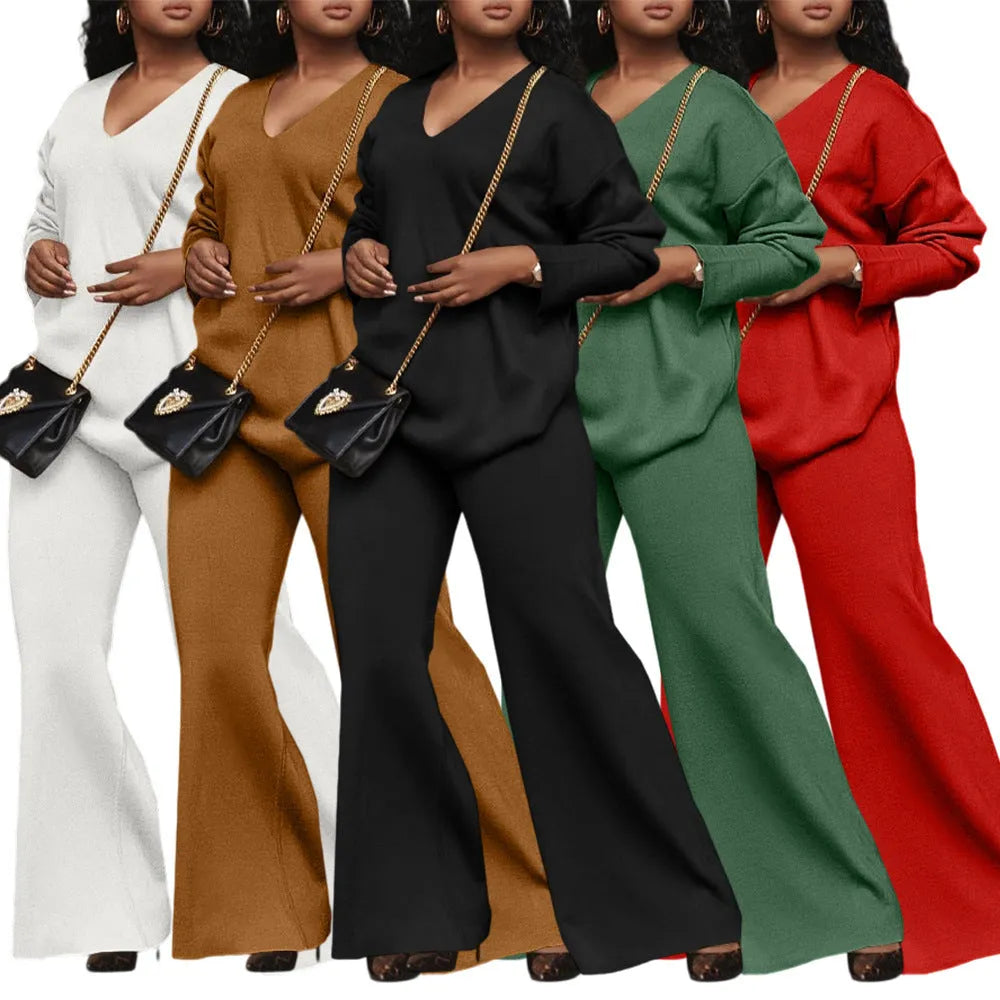Women's brown deerskin velvet two-piece suit with split sleeve top and straight leg trousers