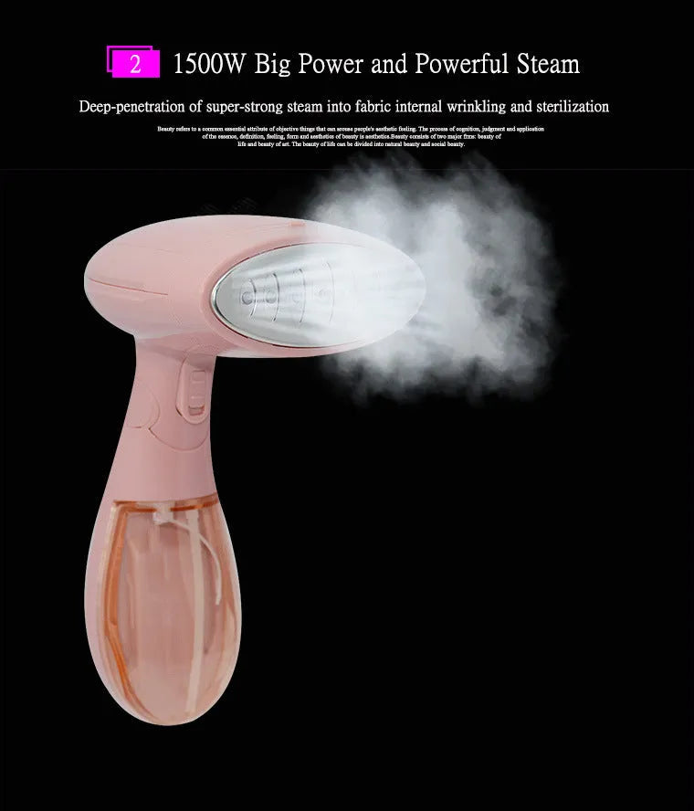 Sokany pink portable steam ironing brush with EU plug for clothes smoothing