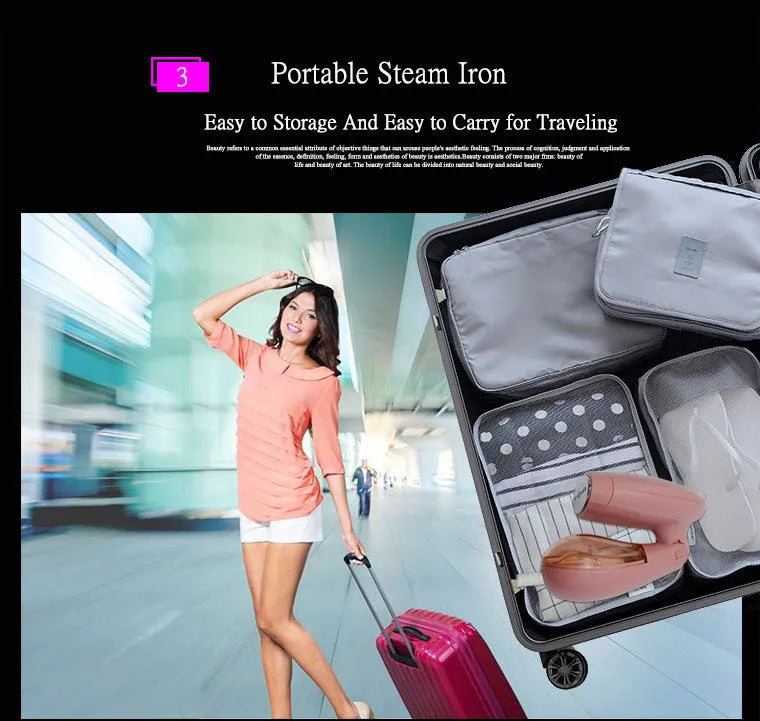 Sokany pink portable steam ironing brush with EU plug for clothes smoothing