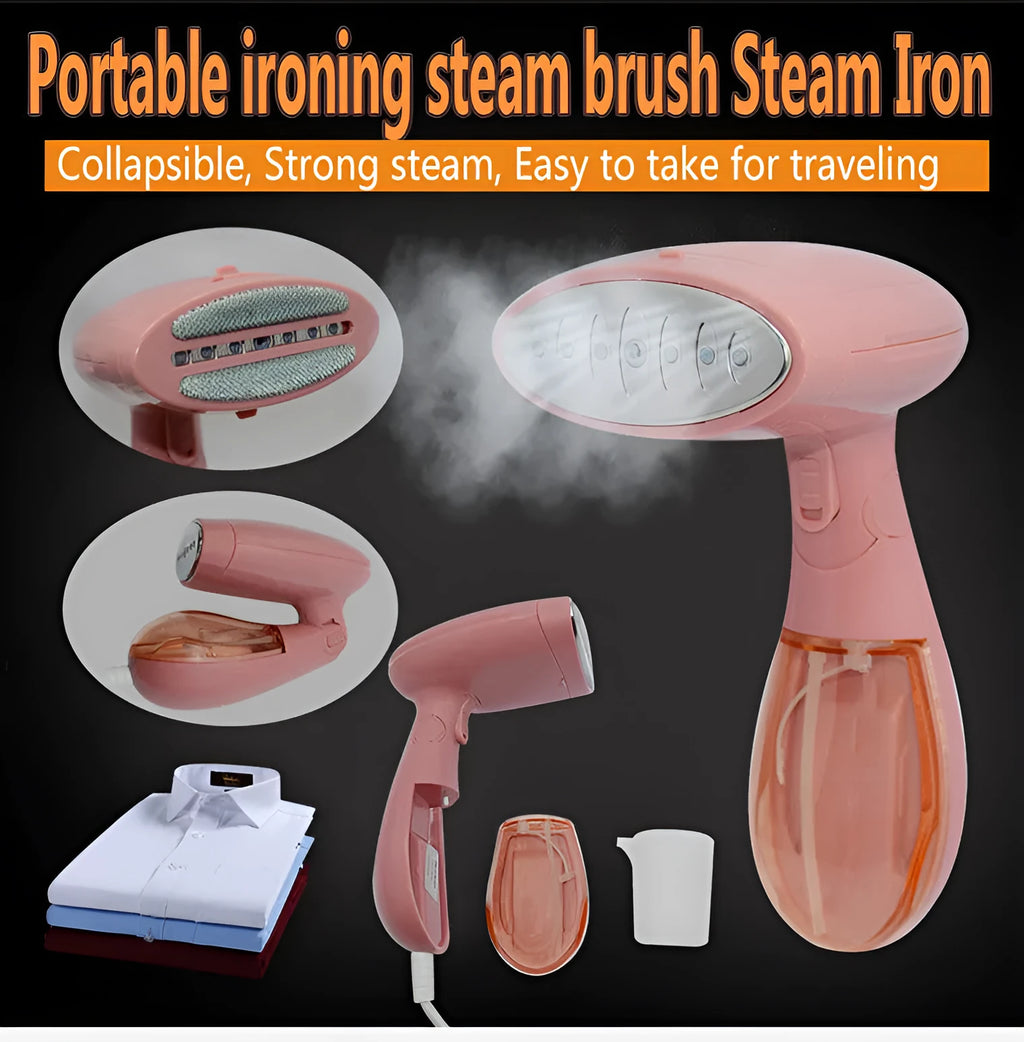 Sokany pink portable steam ironing brush with EU plug for clothes smoothing