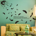 Black feather angel removable wall stickers measuring 50x70 cm for bedroom and living room decoration