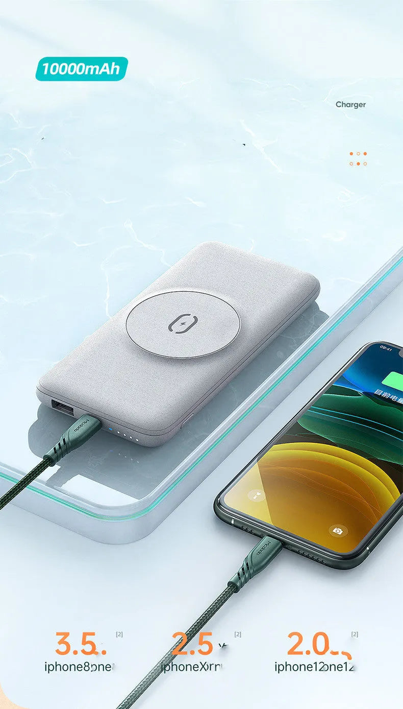 Maiduo MagSafe magnetic wireless charging power bank in mint green with 10000mAh capacity and 20W fast charging
