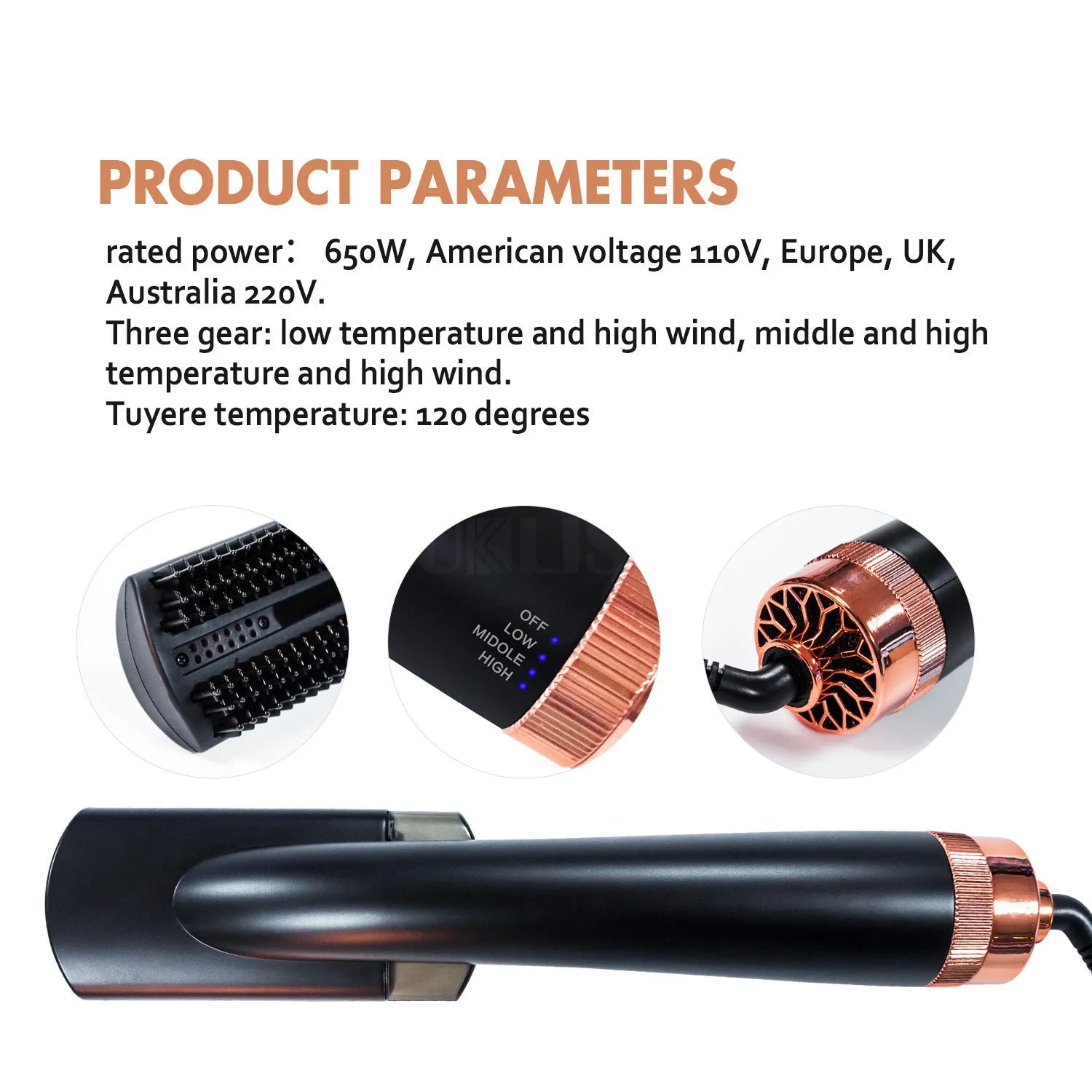 Black and pink ionic hot air styling brush with tourmaline ceramic heat conductor and infrared technology