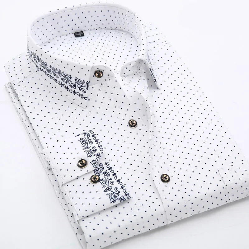 Men's GOSERFONDO slim fit Oxford shirt with floral pattern, square collar, and pocket detail in spring colours