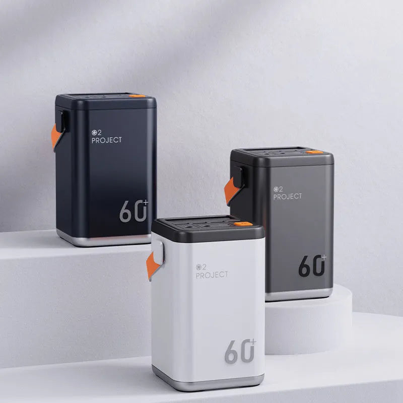 Grey outdoor portable power bank with 60000mAh capacity, multi-U ports, and two-way fast charging