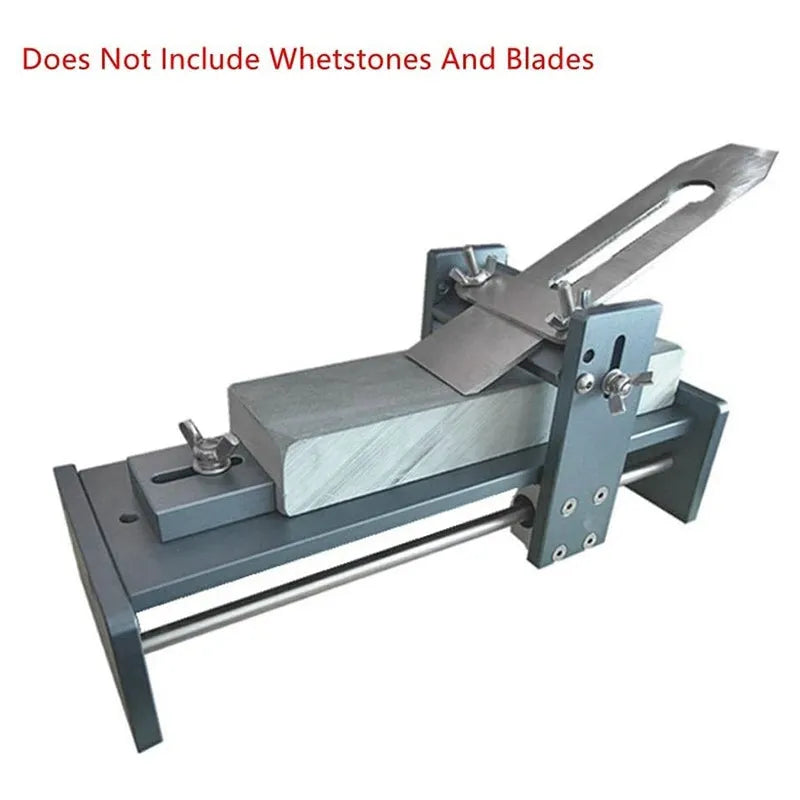 Fixed angle sharpening tool for woodworking chisels and planers on a workshop bench