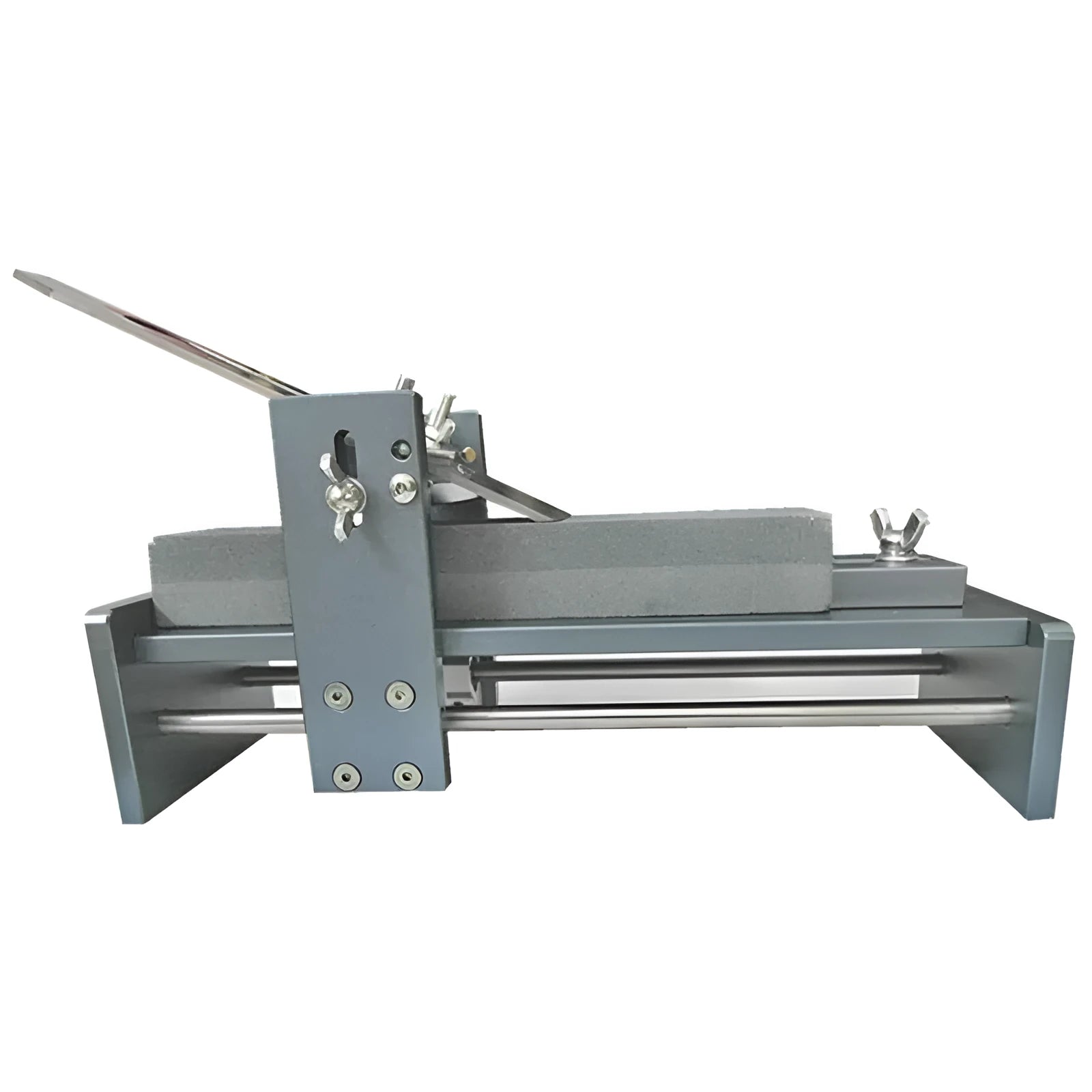 Fixed angle sharpening tool for woodworking chisels and planers on a workshop bench