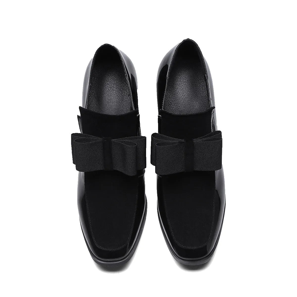 Women's large size high heel shoes with thick 8cm heel in black patent leather