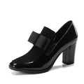 Women's large size high heel shoes with thick 8cm heel in black patent leather