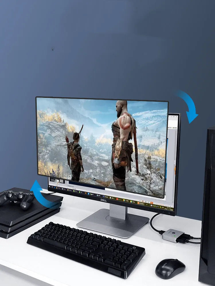 Grey Haibeisi HDMI switcher splitter device with multiple HDMI ports for 4K video sharing.