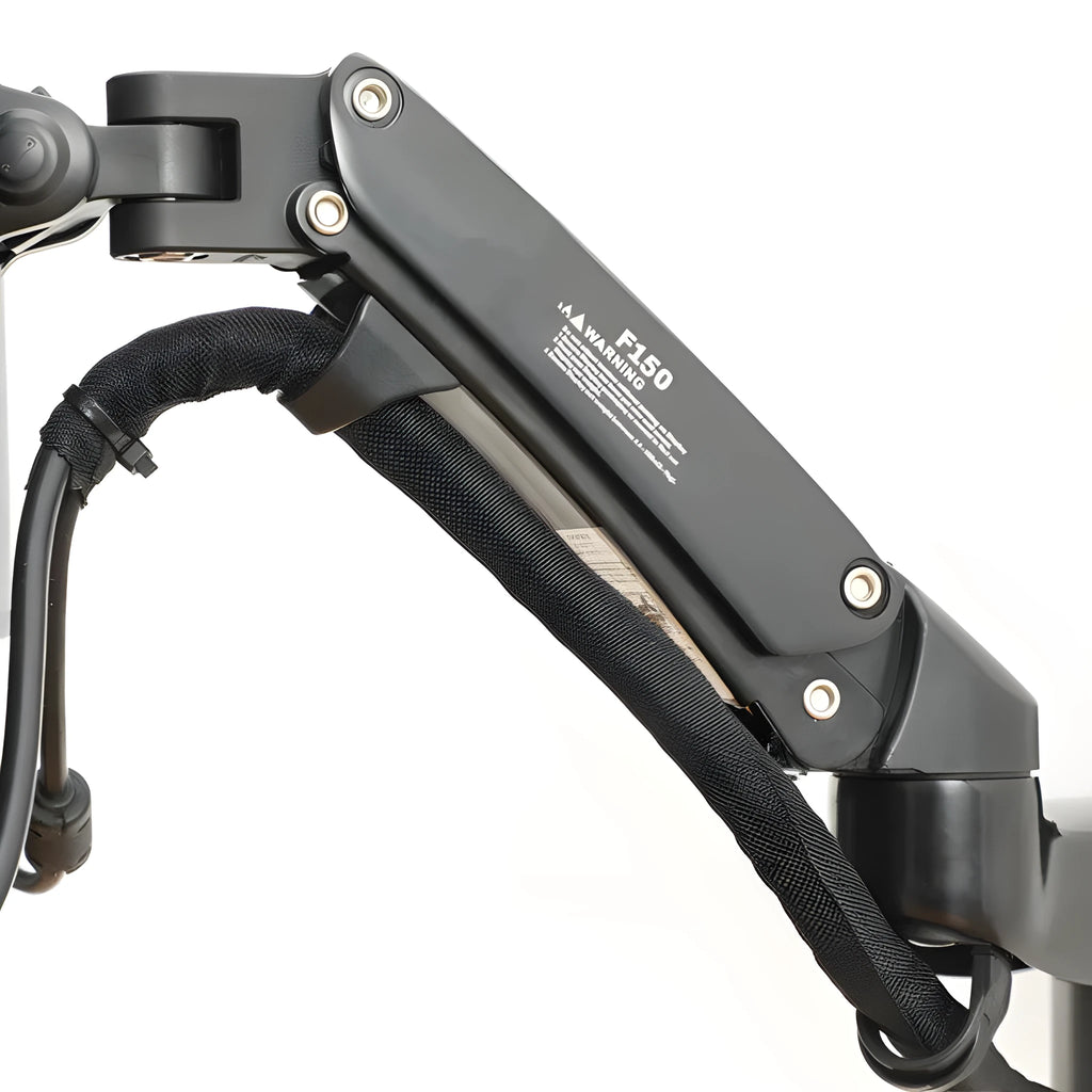 Black wall-mounted computer monitor stand with lifting, telescopic and rotating adjustment capabilities