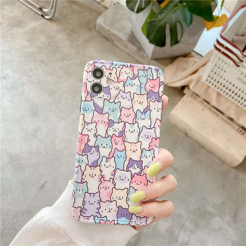 Colourful TPU cartoon protective phone case for iPhone, slim design with flexible material