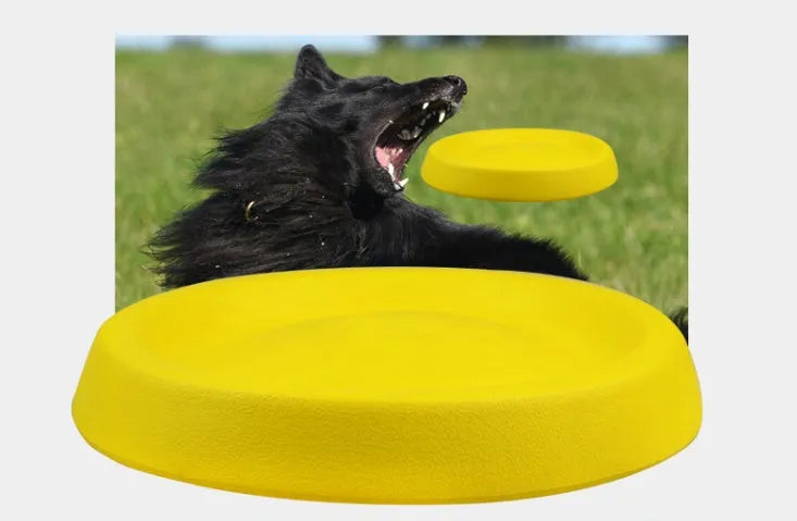 Yellow EVA material dog throwing toy for training and bonding activities