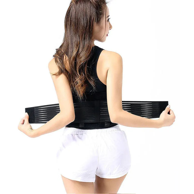 Self-heating magnetic waist protection belt in elastic cloth material shown in black and beige colours