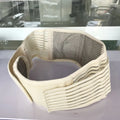 Self-heating magnetic waist protection belt in elastic cloth material shown in black and beige colours