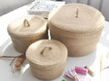 Japanese style fabric storage basket with dustproof cover in three sizes for bedroom organisation
