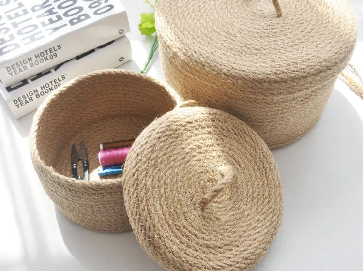 Japanese style fabric storage basket with dustproof cover in three sizes for bedroom organisation
